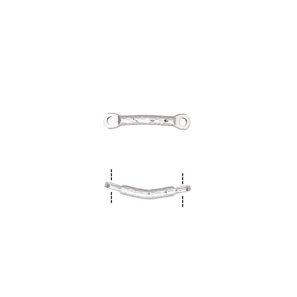 Link, silver-plated brass, 26x4mm diamond-cut curved bar. Sold per pkg of 10. image number 0