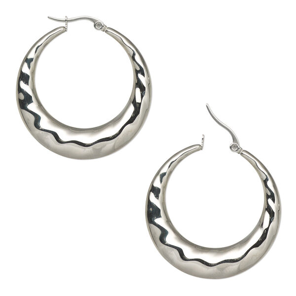 Earring, stainless steel, 39.5mm twisted textured round hoop with latch-back closure. Sold per pair. image number 0