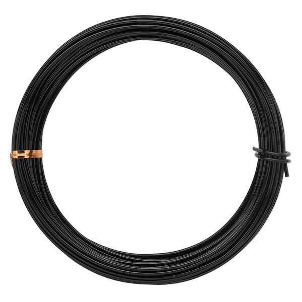 Wire, anodized aluminum, black, 2mm round, 12 gauge. Sold per pkg of 45 feet. image number 0