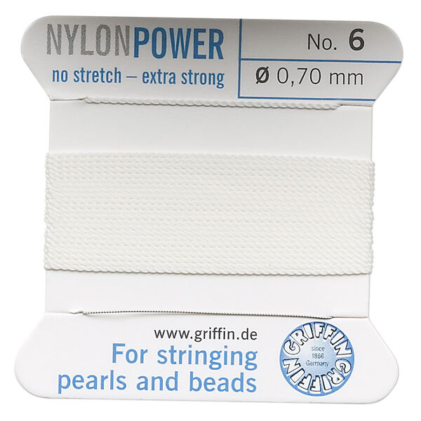 Thread, Griffin, nylon, white, size #6. Sold per 2-meter card (approximately 78 inches). image number 0
