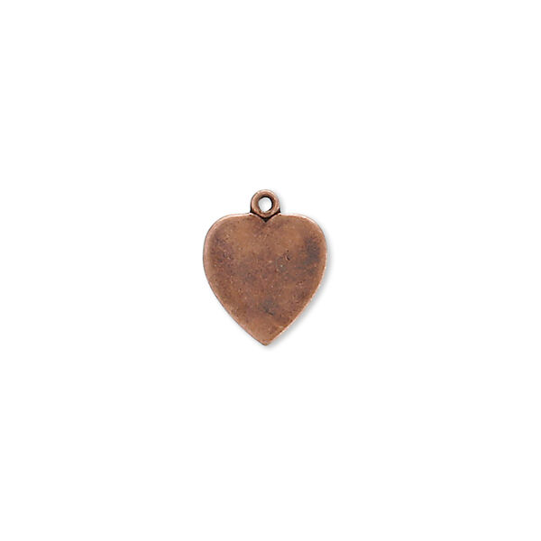 Charm, antique copper-plated brass, 11x10mm heart. Sold per pkg of 10. image number 0