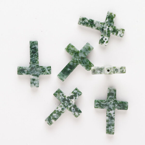 Tree agate 1pkg6, half-drilled cross drop natural 21x15mm-25x19mm image number 0