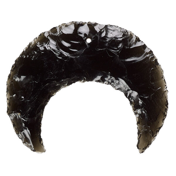 Black obsidian 1pkg1, hand-knapped naja moon focal natural 48x39mm-51x40mm image number 0