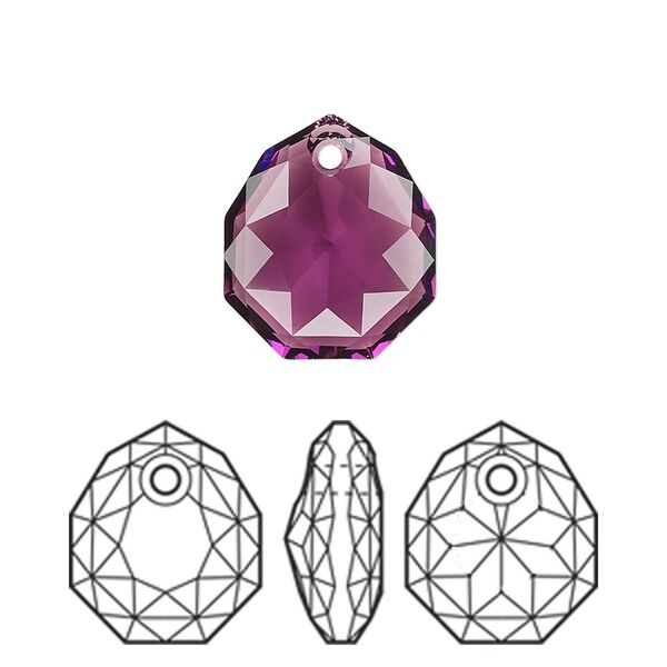 Drop 1pk amethyst, Crystal Passions® 16x13.5mm pendant majestic 6436 image number 0