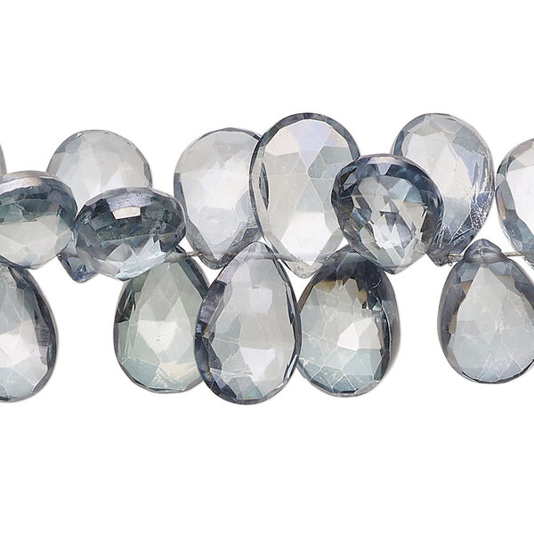 Quartz crystal 1pkg1, hand-cut top-drilled faceted puffed teardrop bead 7 inch 12x9mm-14x10mm image number 0