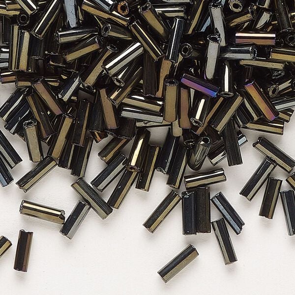 Bead, Preciosa Ornela Czech glass, bugle bead, pkg/50g, #3, brown iris opaque black, (59115). image number 0