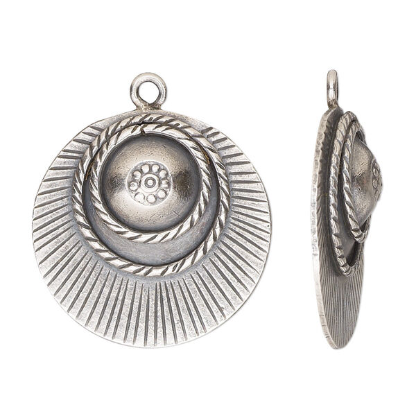 Drop, Hill Tribes, antiqued fine silver, 25mm single-sided round with rope design. Sold individually. image number 0