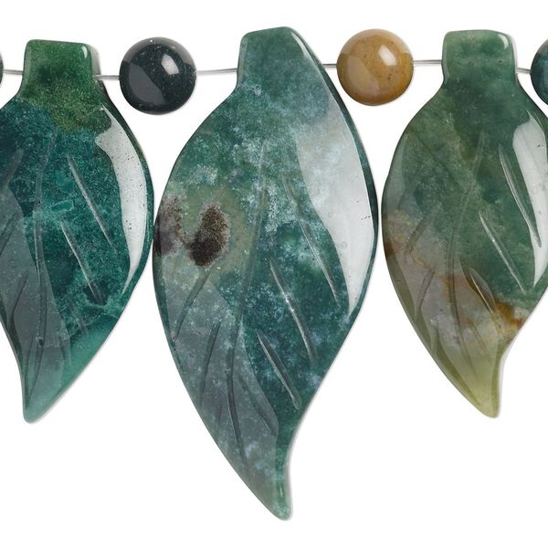 Fancy jasper 1pkg7, hand-cut top-drilled carved leaf bead natural graduated 40x20mm-50x25mm image number 0