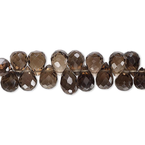 Smoky quartz 1pkg1, hand-cut top-drilled faceted teardrop bead 4 inch 7x5mm-8x6mm image number 0