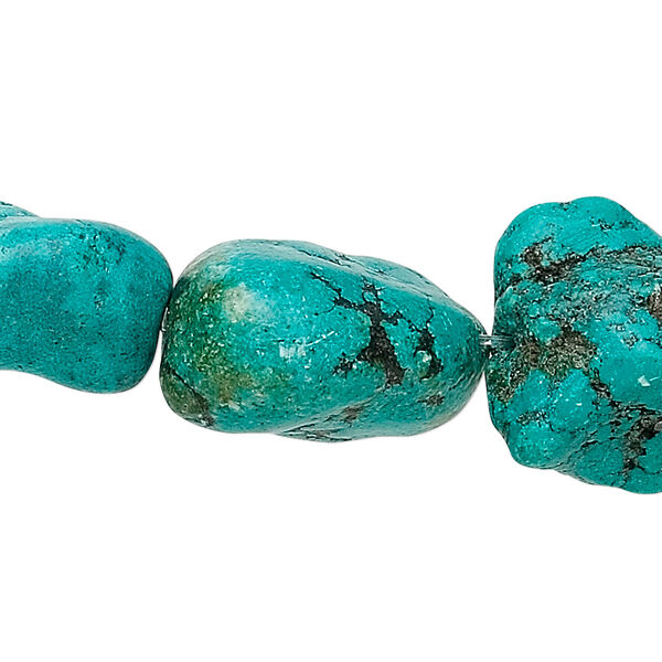Bead, turquoise (dyed / stabilized), blue-green, small to large nugget, Mohs hardness 5 to 6. Sold per 15-1/2" to 16" strand. image number 0