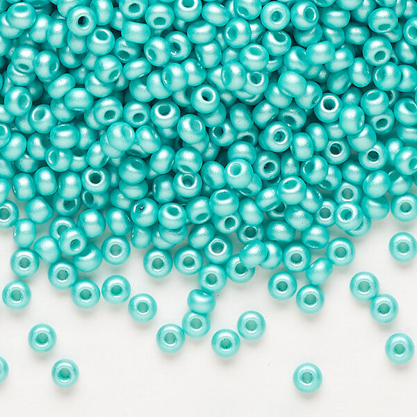 Seed bead, Preciosa Ornela Czech glass, pkg/500g, #8 rocaille, opaque PermaLux dyed sea green chalkwhite, (22016). image number 0