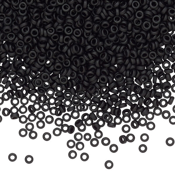 Seed bead, Miyuki, glass, pkg/50g, 2.2x1mm spacer rondelle, opaque matte black, (SPR2.2-401F). image number 0