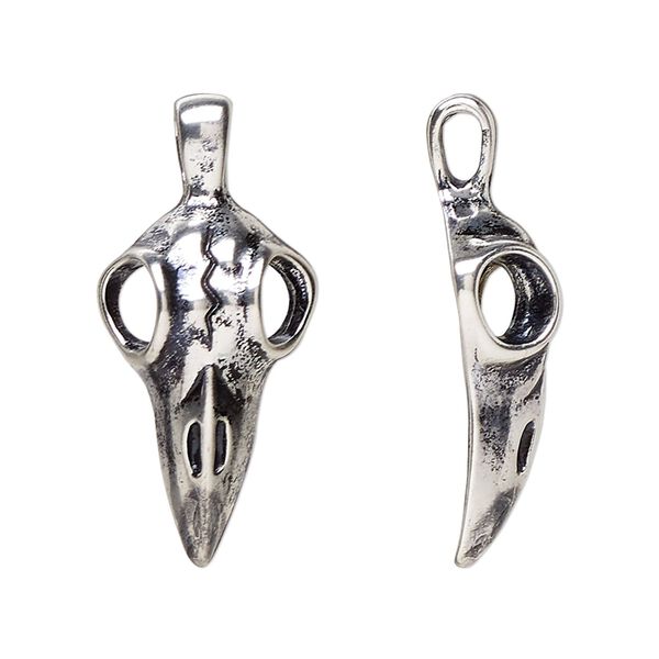 Pendant, antique silver-plated "pewter" (zinc-based alloy), 31x14mm raven. Sold individually. image number 0