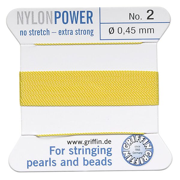 Thread, Griffin, nylon, yellow, size #2. Sold per 2-meter card (approximately 78 inches). image number 0