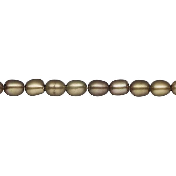 Pearl, cultured freshwater (dyed), brass, 4-5mm rice, C grade, Mohs hardness 2-1/2 to 4. Sold per 15-inch strand. image number 0