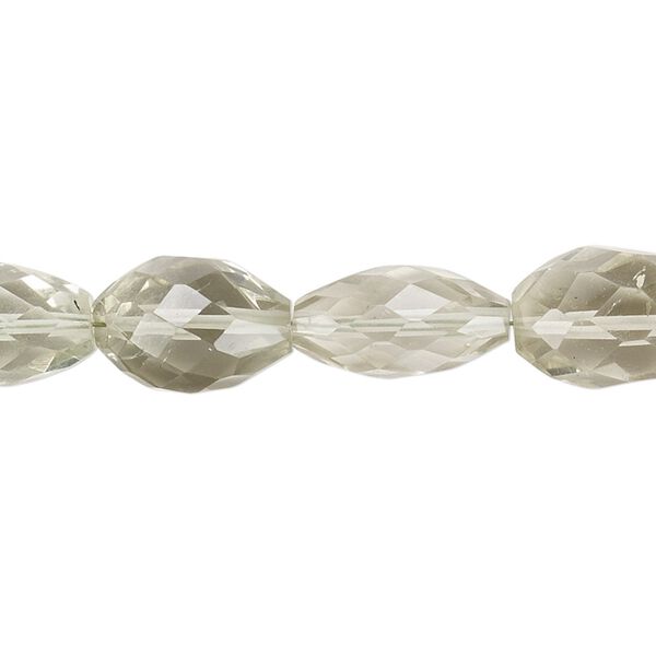 Green quartz 1pkg1, hand-cut faceted oval bead 6.5 inch 13x8mm-19x10mm image number 0