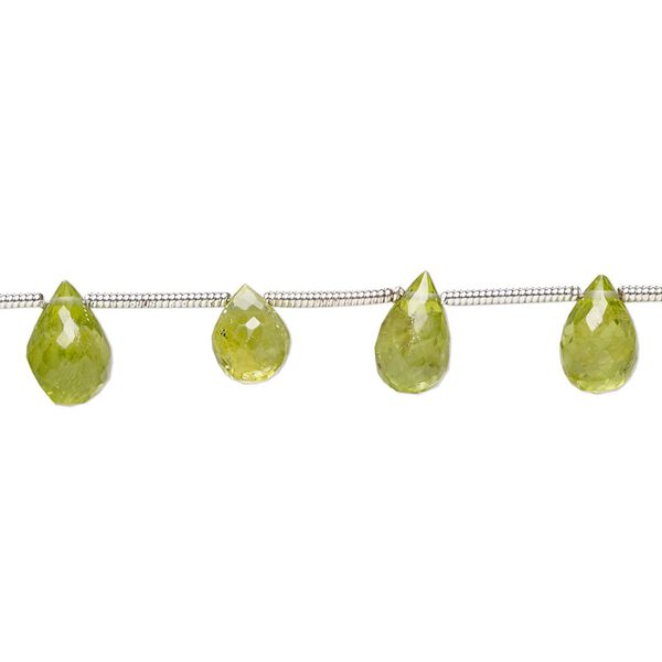Peridot 1pkg15, hand-cut top-drilled faceted briolette bead natural 7x5mm-9x6mm image number 0