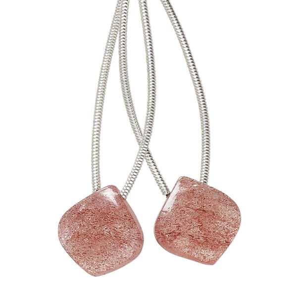 Strawberry quartz 1pkg2, hand-cut top-drilled puffed teardrop bead natural 14x14mm image number 0
