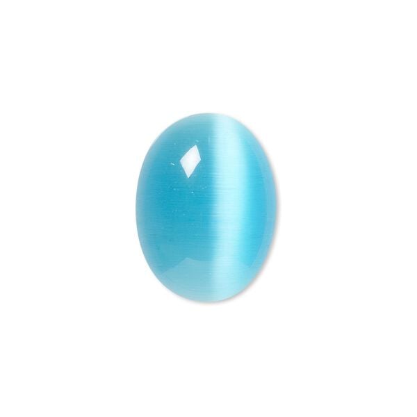 Cabochon, cat's eye glass (fiber optic glass), turquoise blue, 20x15mm calibrated oval, quality grade. Sold per pkg of 4. image number 0