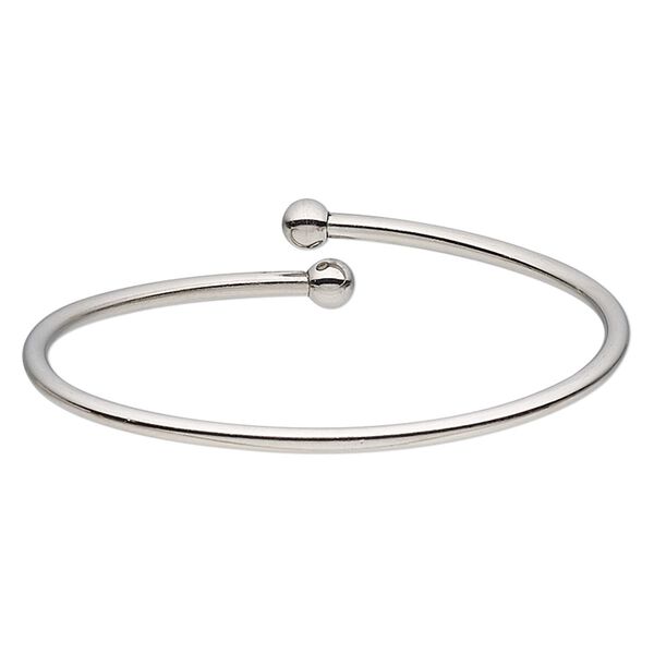 Bracelet, bangle, stainless steel, 3mm wide oval with 6mm twist-off bead ends, 2-1/2 inch inside diameter. Sold individually. image number 0