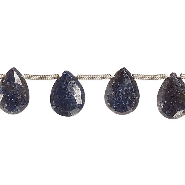 Blue sapphire 1pkg16, hand-cut top-drilled faceted puffed teardrop bead 9x7mm-13x10mm image number 0