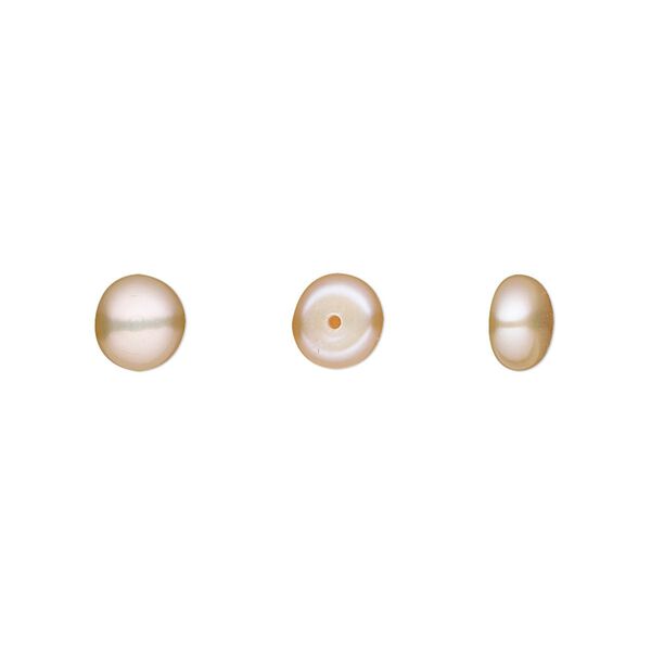 Pearl, White Lotus™, cultured freshwater, peach, 6mm half-drilled button, B grade, Mohs hardness 2-1/2 to 4. Sold per pkg of 4 pairs. image number 0