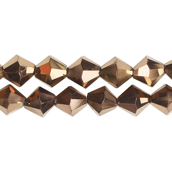 Bead, glass, opaque metallic bronze, 8mm faceted bicone. Sold per pkg of (2) 13-inch strands, approximately 90 beads. image number 0