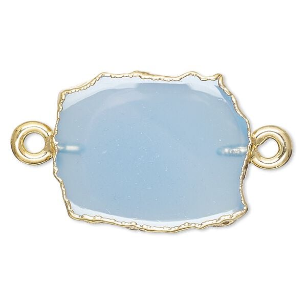 Blue chalcedony / sterling silver 1pkg2, electrocoated gold-plated freeform rectangle link 13x12mm-15x14mm image number 0