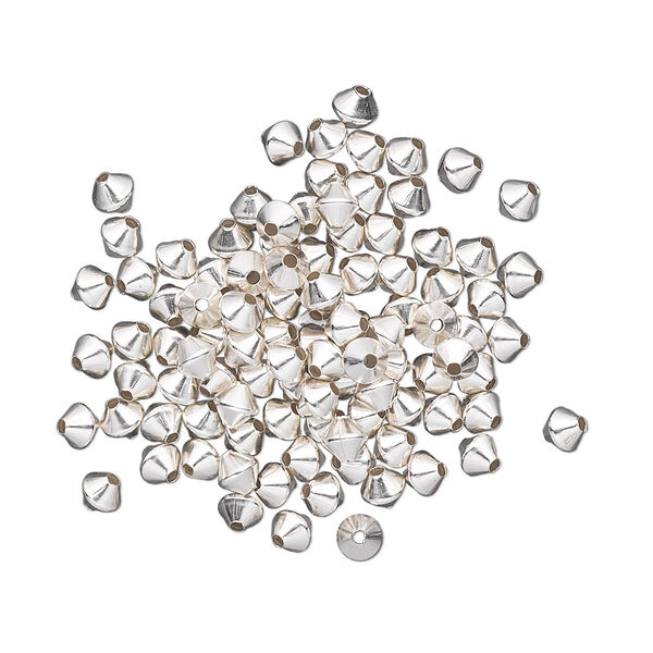 Bead, sterling silver, 3mm smooth bicone. Sold per pkg of 100. image number 0
