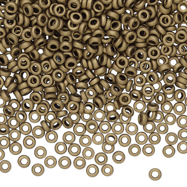 Seed bead, Miyuki, glass, pkg/10g, 3x1.3mm spacer rondelle, opaque matte brown, (SPR3-2006). image number 0