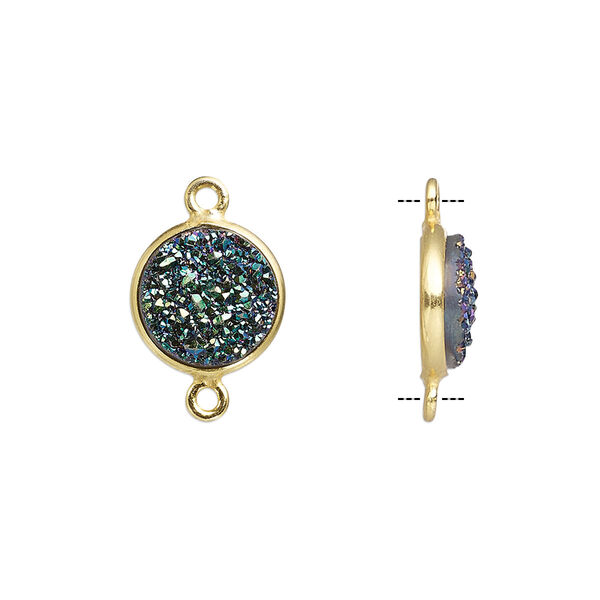 Druzy agate / sterling silver 1pkg1, electrocoated gold finished hand-cut flat round link 11mm image number 0