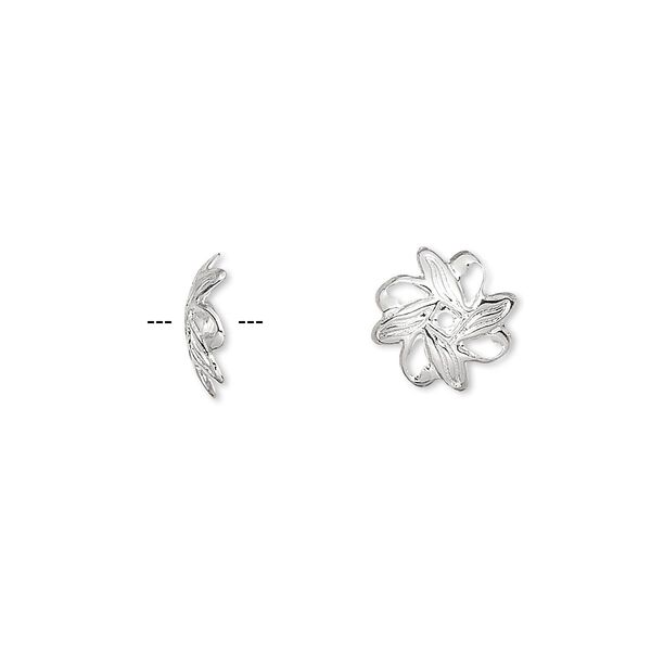 Bead cap, silver-plated brass, 10x3mm fancy leaf, fits 10-12mm bead. Sold per pkg of 100. image number 0