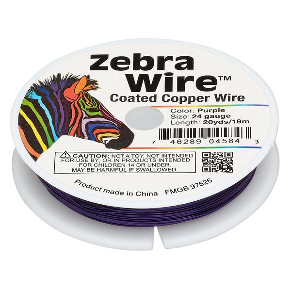 Wire, Zebra Wire™, color-coated copper, purple, round, 24 gauge. Sold per 20-yard spool. image number 0