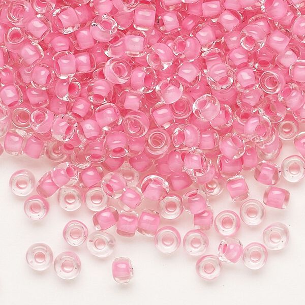 Seed bead, Dyna-Mites™, glass, translucent inside color dusty rose, #6 round. Sold per 40-gram pkg. image number 0