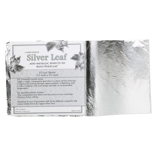 Imitation silver leaf sheet, 100% aluminum, 5-1/2 inch square. Sold per pkg of 25 sheets. image number 0