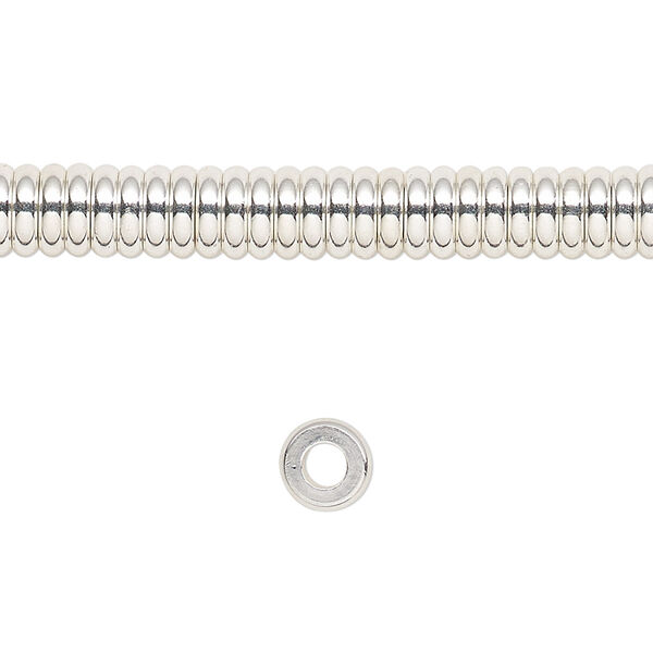 Bead, silver-finished brass, 6x2mm slim rondelle with 2.5mm. Sold per 8-inch strand. image number 0