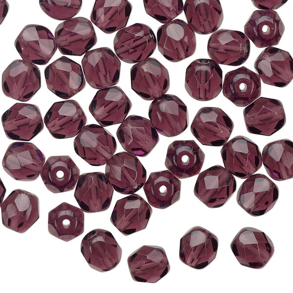 Bead 1pkg1 Czech fire-polished glass, 6mm faceted round, 1 mass translucent amethyst purple image number 0