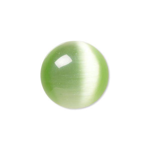 Cabochon, cat's eye glass (fiber optic glass), light green, 20mm calibrated round, quality grade. Sold per pkg of 4. image number 0