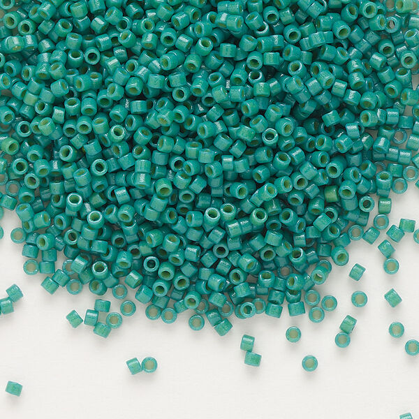Seed bead, Delica®, glass, pkg/7.5g, #11 round, Duracoat® opaque outside dyed spruce green (DB-2127). image number 0