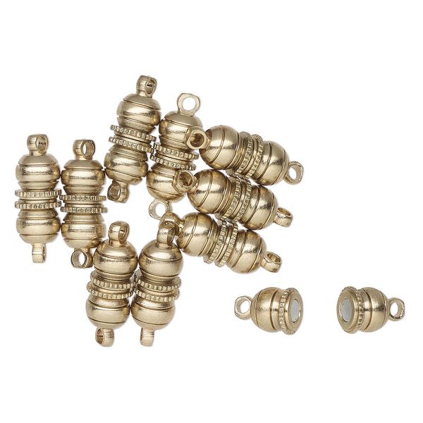 Clasp, magnetic, antique brass-finished brass, 12x6mm double ball. Sold per pkg of 10. image number 0
