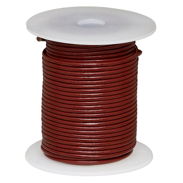 Cord, leather (dyed), rose, 2mm round. Sold per 25-yard spool. image number 0