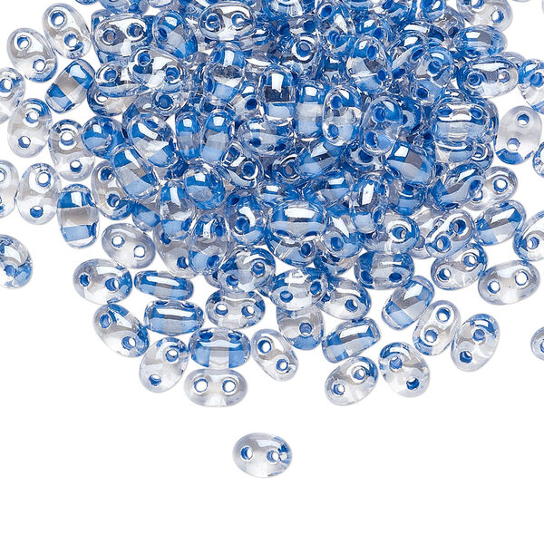 Seed bead, Preciosa Twin™ Czech glass, pkg/250g, 5x2.5mm oval, transparent denim blue terra color-lined clear, (38638). image number 0