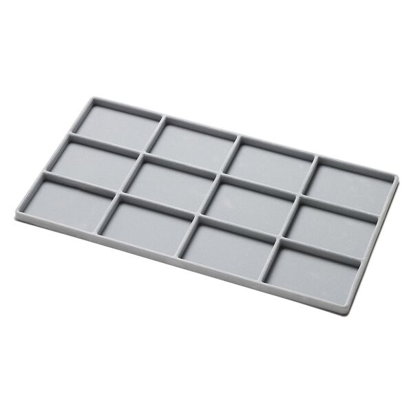 Tray insert, flocked velveteen, grey, 14 x 7-3/4 x 1/2 inch rectangle with (12) 3-1/4 x 2-1/4 inch compartments. Sold per pkg of 2. image number 0