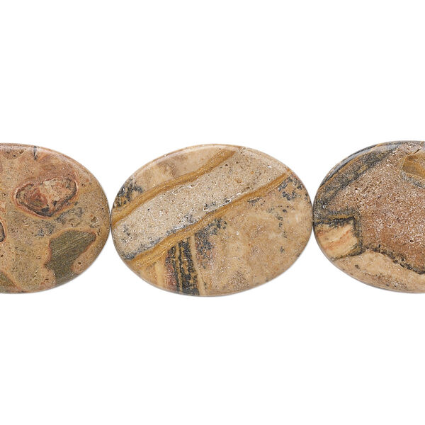 Yellow leopardskin jasper 1pkg1, flat oval bead natural 15.5-16 inch 20x15mm image number 0