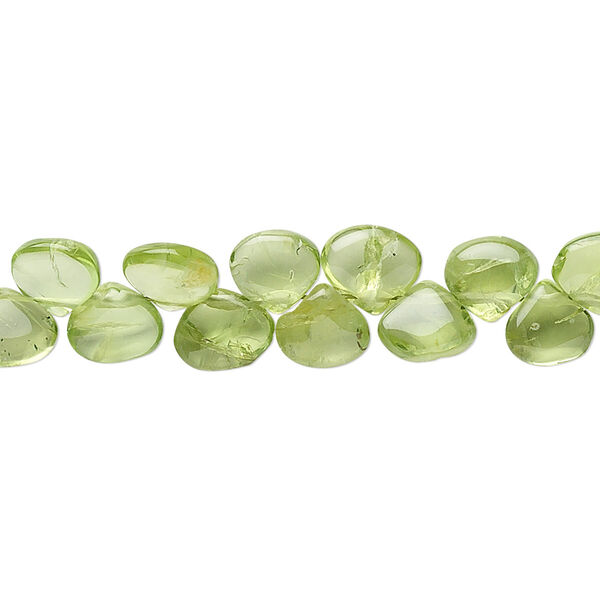 Peridot 1pkg1, hand-cut top-drilled flat teardrop bead natural 15.5-16 inch 5x4mm-6x4mm image number 0