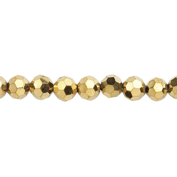 Bead 1pk 32 facets gold metallic, Celestial Crystal® 6mm round 15.5-16 inch image number 0
