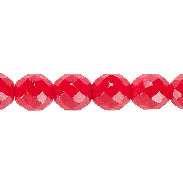 Bead, Czech fire-polished glass, opaque red, 10mm faceted round. Sold per 15-1/2" to 16" strand, approximately 40 beads. image number 0