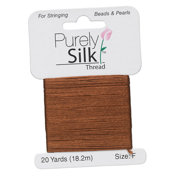 Thread, Purely Silk™, brown, size F. Sold per 20-yard card. image number 0