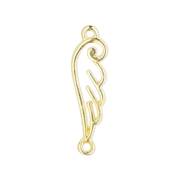Link, gold-finished "pewter" (zinc-based alloy), 26x9mm single-sided open curved wing. Sold per pkg of 4. image number 0