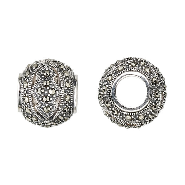 Marcasite / sterling silver 1pkg1, rondelle bead natural 17x14mm Dione® image number 0